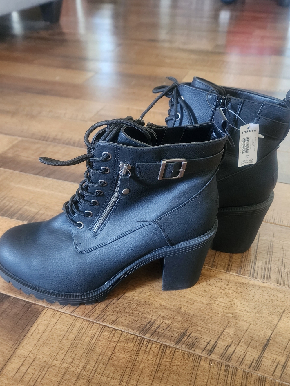 Torrid Black Lace-Up Chunky Heel Ankle Boots Size 12